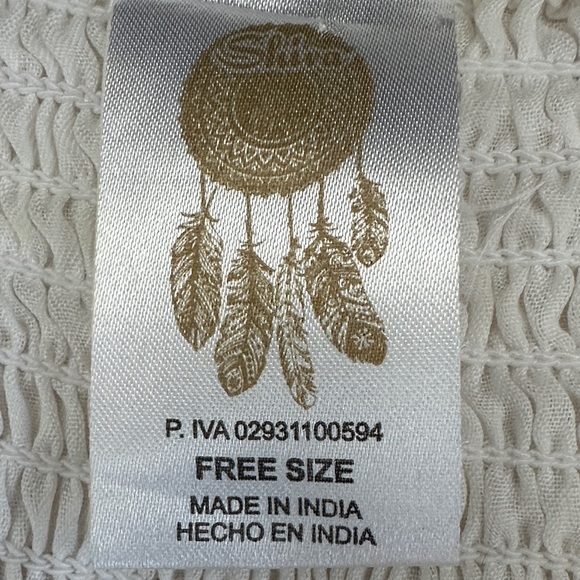 NWT Shira White 100% Cotton Crochet Smocked Gold Beach Cover-up Dress Free Size - Picture 14 of 15